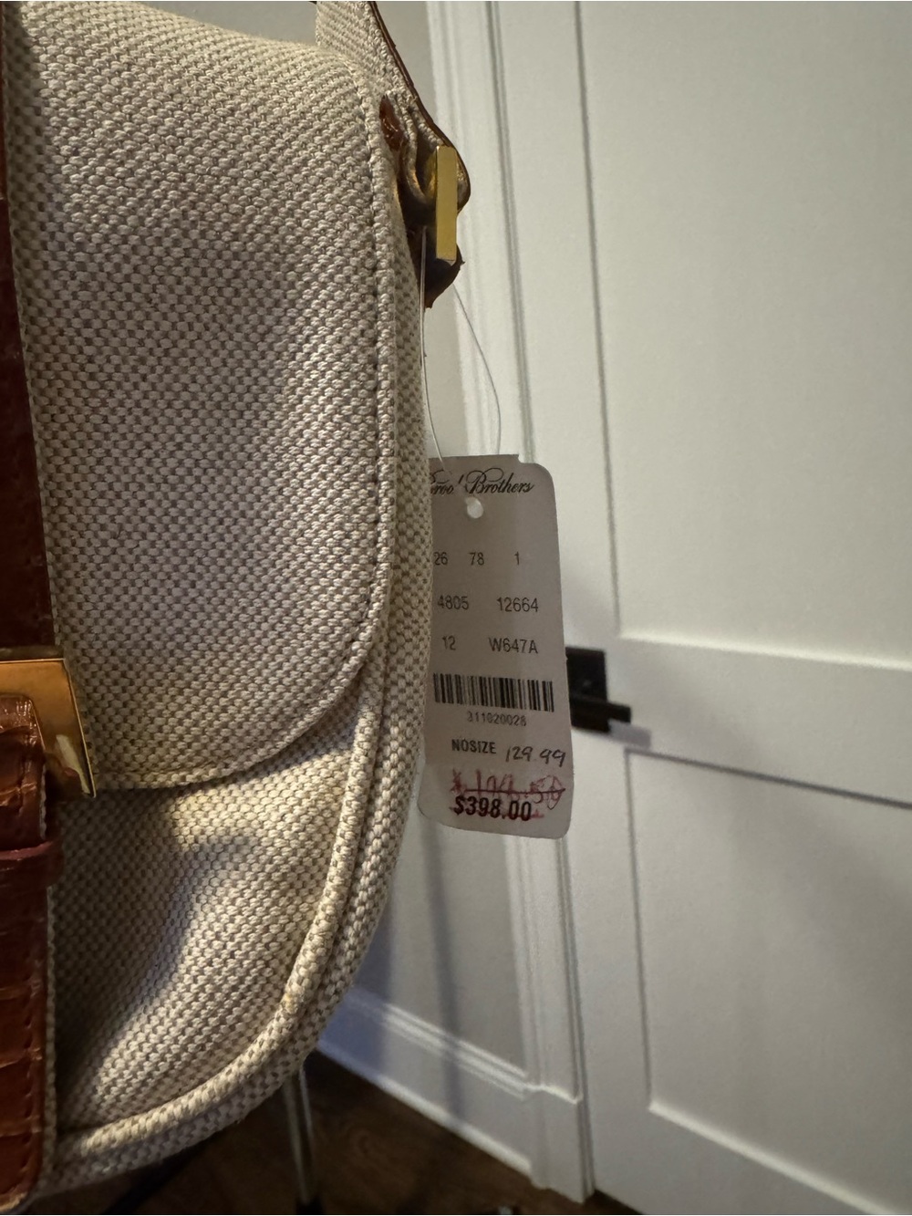 Canvas and Brown Snake Skim-Trim Shoulder Bag - Picture 4 of 4